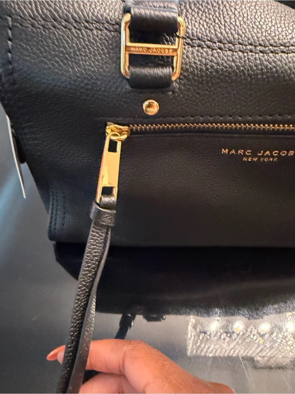 Marc Jacobs Black Pebbled Leather Satchel with Gold Hardware